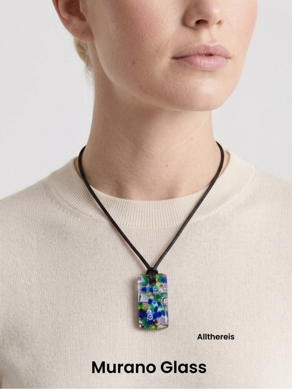 Murano glass necklace on black cord